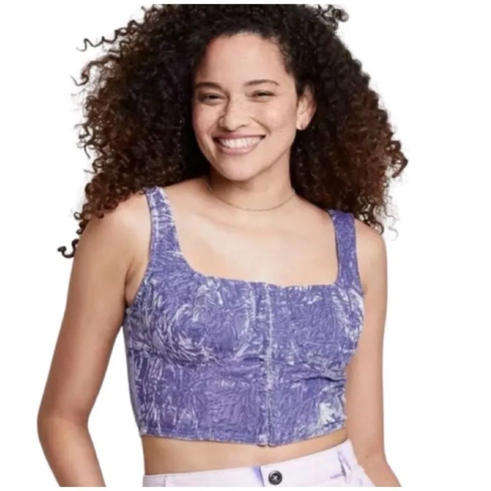 Wild Fable Purple Velvet Corset Crop Tank Top Size M